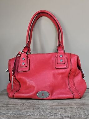 Fossil Red Leather Marlow Shoulder Bag with Double Handles
